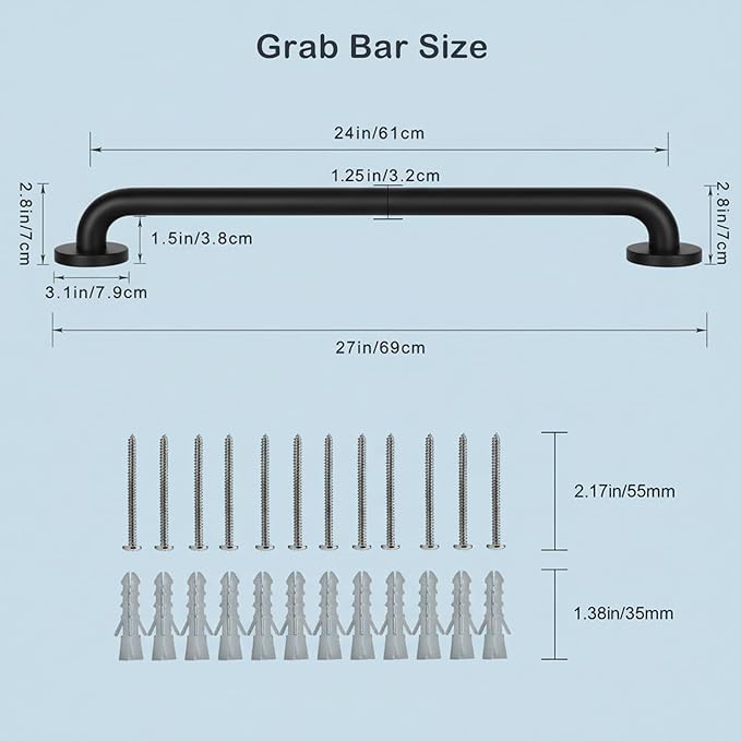 24 Inch Handicap Grab Bars, 2 Pack Stainless Steel Grab Bar for Bathtubs and Showers, Wall Mount Safety Shower Grab Bars for Seniors Injury Elderly, Matte Black Knurled