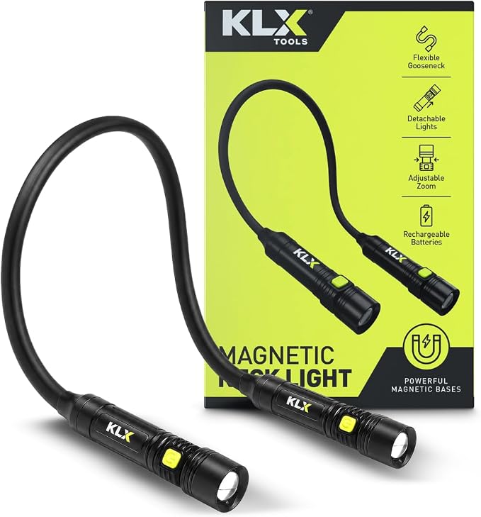 KLX Magnetic Neck Light - Hands-Free Detachable Zoomable Magnet Flashlight, Rechargeable Book Light, Flexible Neck Work Lamp for Reading, Camping, Repairing, Mechanics, DIY