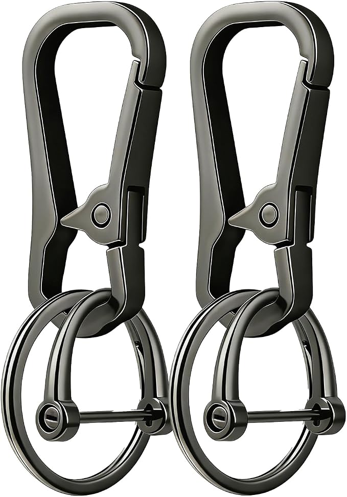 Metal Key Chain Carabiner Clip with Key Ring and D Ring | Heavy duty build, full accessory packs, quick release, multi purpose hook, belt loop holder, separate home and car fob sets