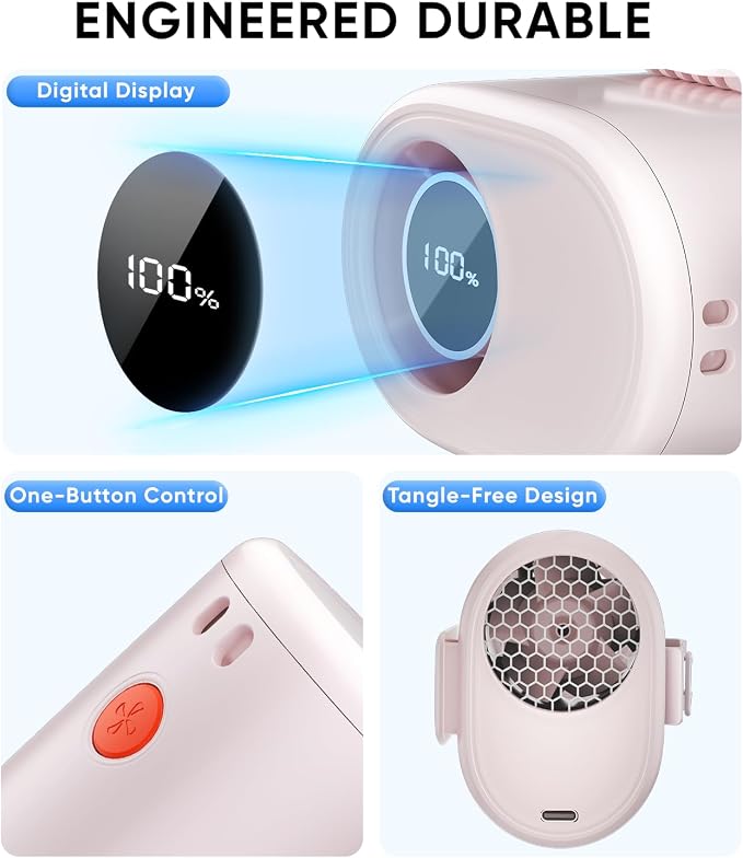 AI Portable Waist Fan, 6-Speed 15,000RPM Strong Turbo Airflow, 30H Cooling Battery Powered Personal Fan Rechargeable, Wearable Hands-Free Shirt/Belt/Body Fan for Travel, Work, Outdoor Off-White