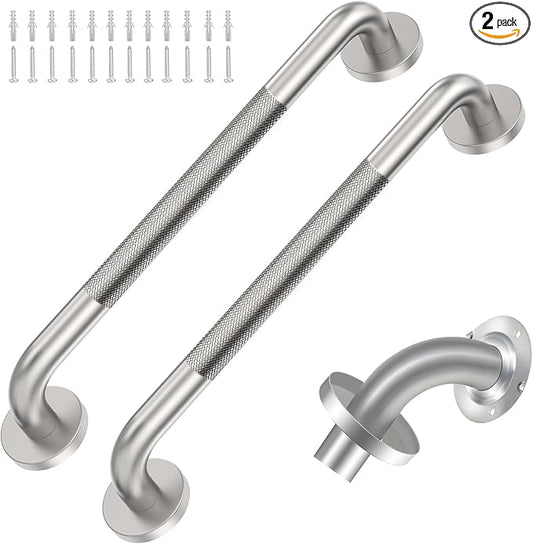 2 Pack Shower Grab Bar with Knurled Anti-Slip Grip 18 Inch ADA Compliant 500lbs Supporting with Concealed Screws 304 Stainless Steel Brushed Nickel Handicap Bars for Bathroom