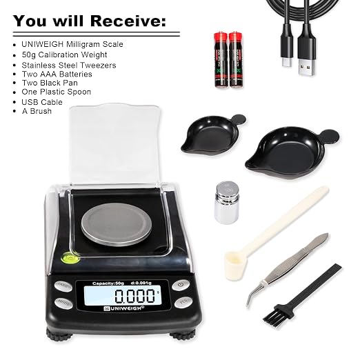 UNIWEIGH Digital Milligram Scale Accurate 0.001g/50g mg Scale for Powder | Precision scale for Jewelry,Gold,Gem,Reloading,Micro Gram Scale with 6 Units,Tare,Cal Weight,pocket scale with USB&battery