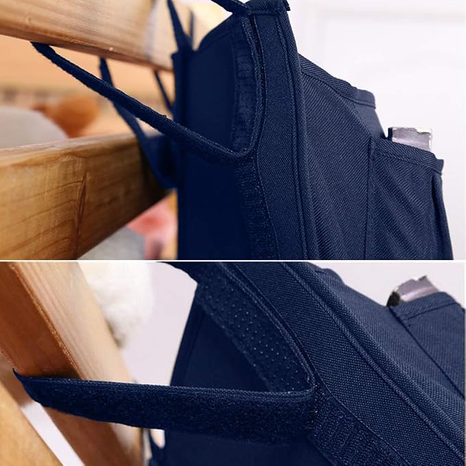 Bunk Bed Organizer, Bedside Storage Caddy, Hanging Pocket for Camp, Dorm Room, Hospital Bed Rail and More (Navy Blue)