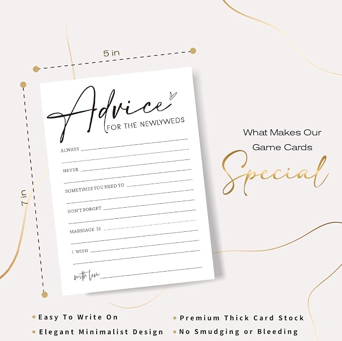 Bridal Shower Advice Cards for Newlyweds - 25 Guests Engagement Party Game, Minimalist White Wedding Party Supplies - A01