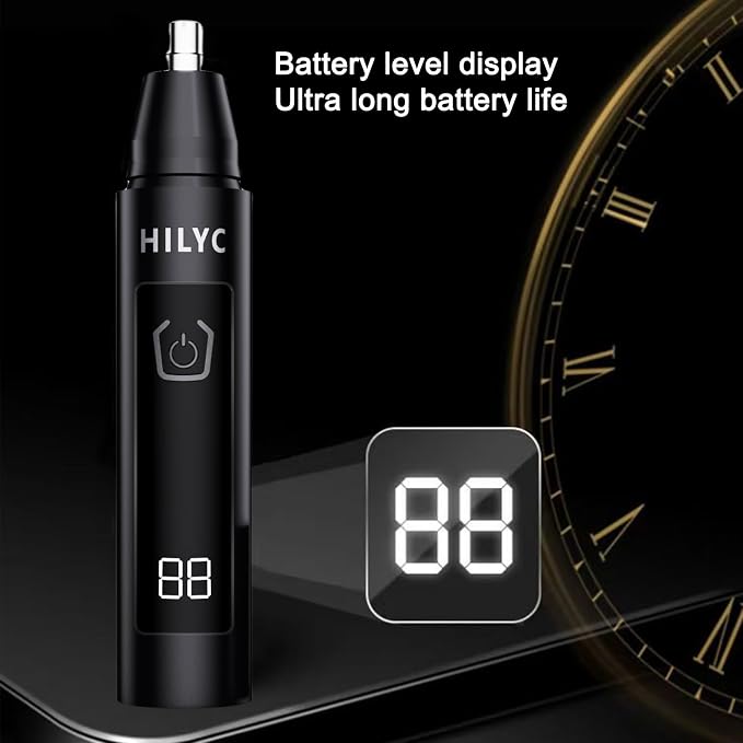 Professional Nose Hair Trimmer, LED Display, USB Rechargeable, Waterproof Double-Edge Blade for Men, Women, IPX7 Rated (Flat)