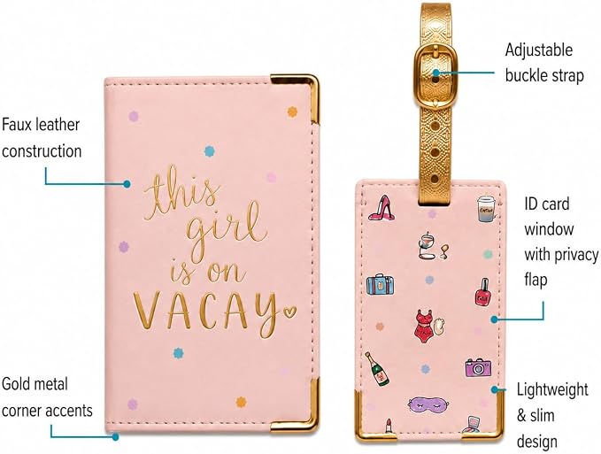 WORD TRAVELER Passport Cover Holder And Luggage Tag Set In Gift Box | Faux Material, Adjustable Buckle Strap, Privacy ID Window, Slim Lightweight Build for Easy Carry