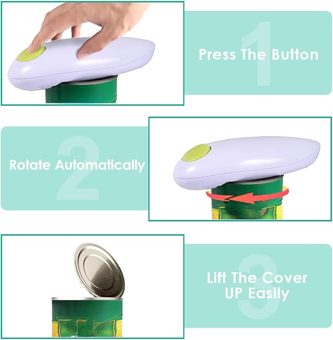Electric Can Opener, One-Button Automatic Hands-Free Operation, for Arthritis and Elderly, Smooth Edge Safety