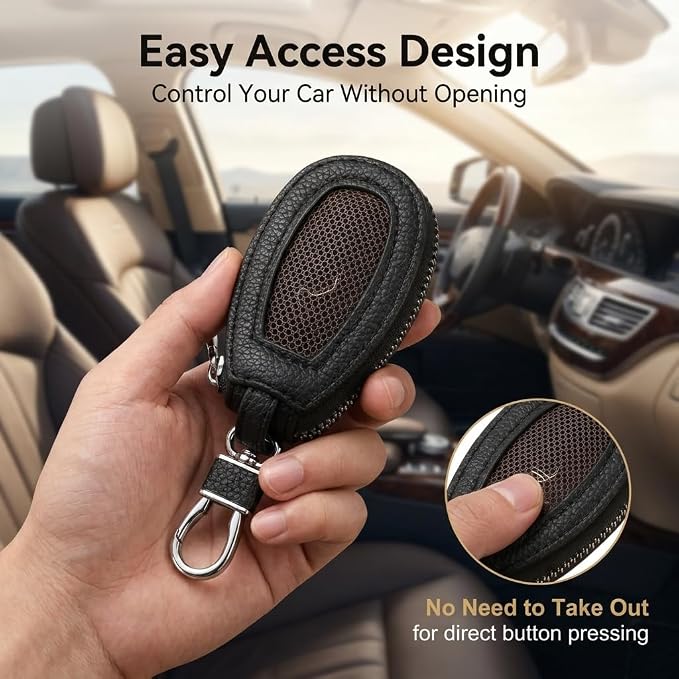 1PC Car Key Fob Case, Leather Car Key Holder for Purse, Automotive Smart Key fob Holder with Hook, for Remote Key Fob