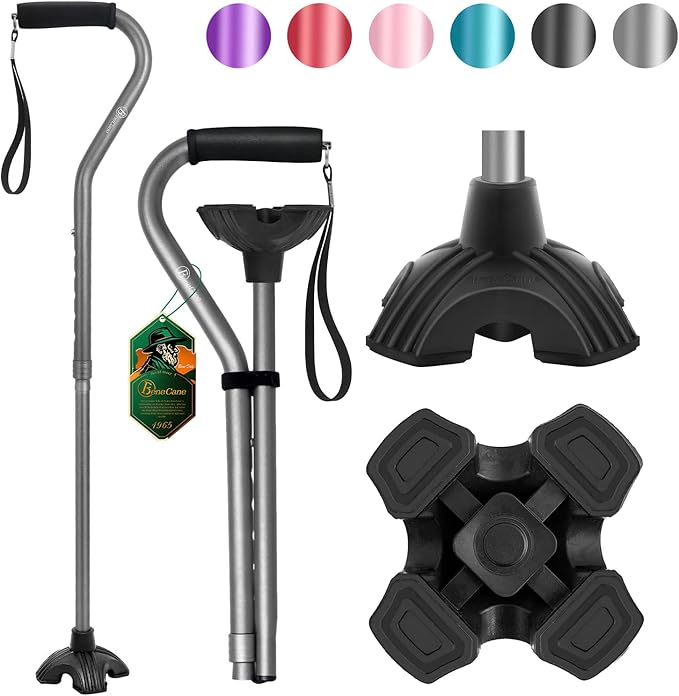 BeneCane Walking Cane Adjustable Cane with Offset Soft Cushioned Handle for Men & Women Lightweight Comfortable Extra Stability Base Mobility Aid for Men Women and Seniors