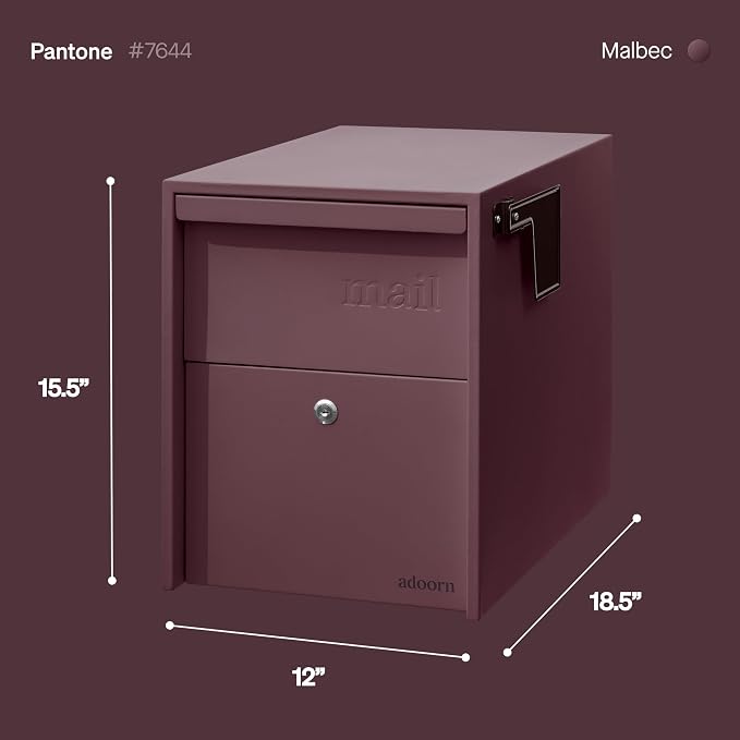Adoorn Lockable Post Mount Mailboxes for Outside - Large Anti-Theft Locking Mailbox for Packages and Letters - Weatherproof Construction - Durable Steel - 15.5" H x 12" W x 18.5" D - Malbec