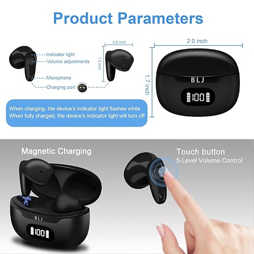 BLJ OTC Hearing Aids for Mild to Moderate Loss, Ergonomic Fit & Instant Use No App, 32-Channel DSP Noise-Cancelling & Feedback Suppression, Home/Office/Daily Use, Digital Display Case (Black)