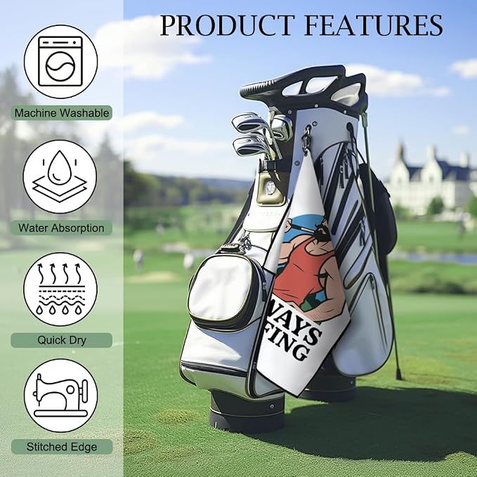 DYJYBMY Always Golfing Printed Golf Towel with Clip, Retro Golf Towel for Men, Retirement Gifts for Golfing Lover, Father's Day Birthday Appreciation Gifts for Grandpa Uncle Dad Husband Golfer