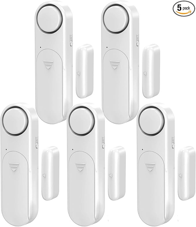 Window and Door Alarm When Opened (5 Pack) for Kids Safety/Home Security, Sliding Front Door Opening Sensor Alarms for Dementia, 120dB Burglar Alert, Ideal for Business, Garage, Apartment,House, White