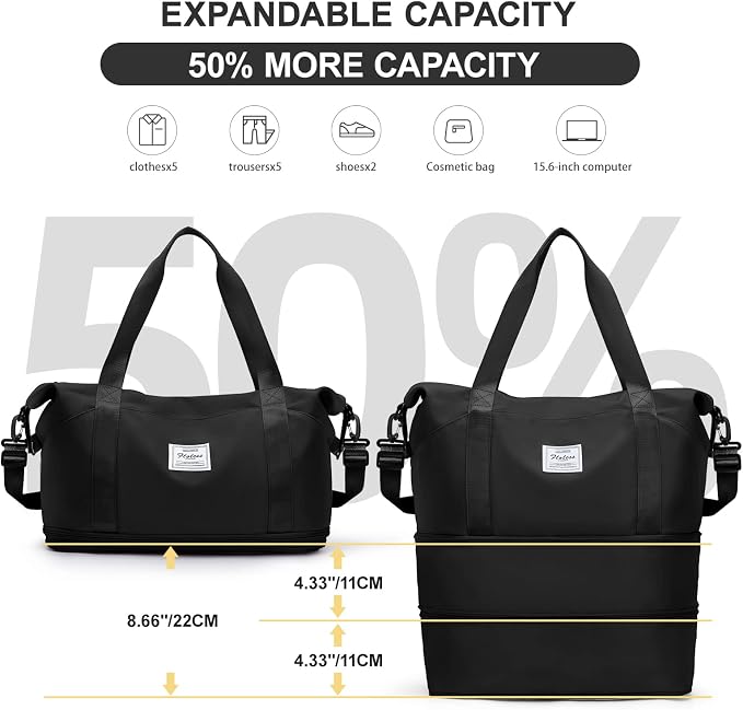 Travel Duffel Bag, Sports Tote Gym Bag, Shoulder Weekender Overnight Bag for Women