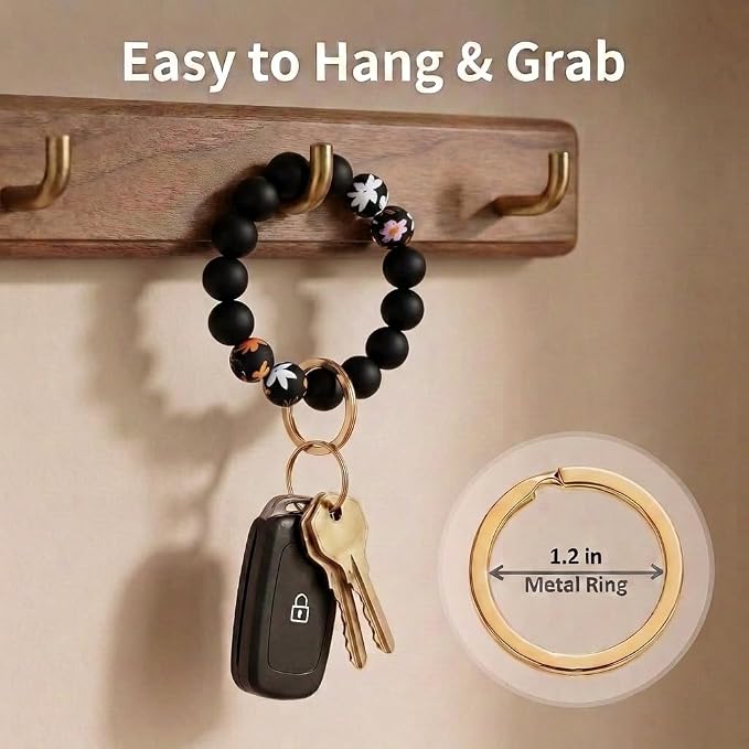 BIHRTC Key Ring Bracelet Car Keychain Holder Wristlet Silicone Women Beaded Bangle Chains