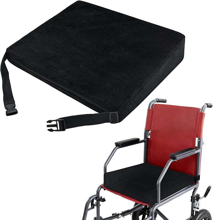 Wedge Wheelchair Seat Cushion Velvet and High Density Foam Wheelchair Cushions with Adjustable Elastic Strap 16 * 18 * 2-4 Inch Chair Support for Wheelchair Office Car