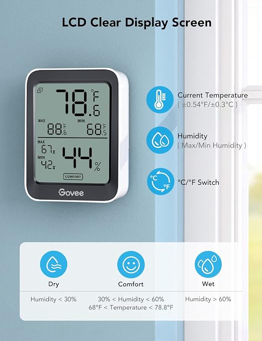 Govee Indoor Hygrometer Thermometer 3Pack H5075 with Bluetooth App Control | Room Temperature Humidity Meter, 164t Remote Monitor, Smart Alerts, 2 Years Data Storage Export, for Bedroom Wine Cellar