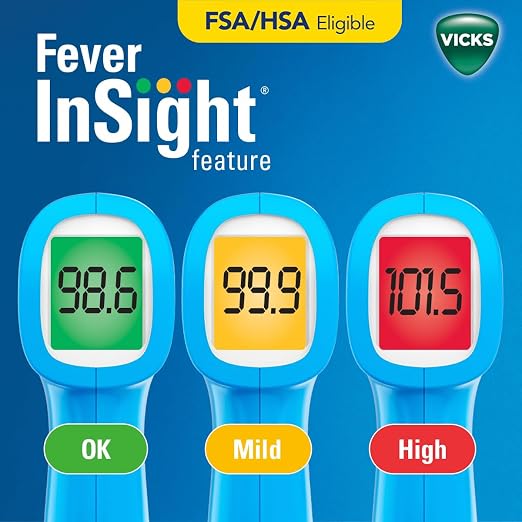 Vicks Non-Contact Infrared Thermometer for Forehead, Food & Bath, Blue | No-Touch Forehead Thermometer for Adults and Kids, Fast, Reliable and Accurate reading