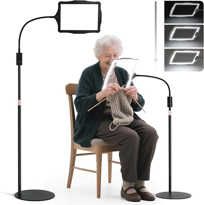 Large Floor Magnifying Glass with Light and Stand, 48-LED Lighted | Lighted Adjustable Height Floor Magnifying Lamp with 360° Flexible Gooseneck, Hands Free Magnifier for Close Work Reading