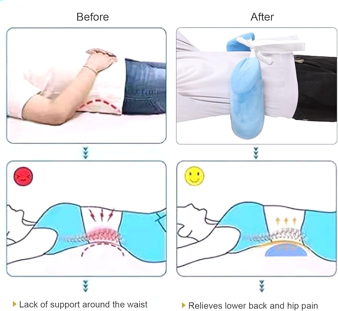 Lumbar Support Pillow for Elderly, Adjustable Waist Back Support Pillow with Dual Straps, Ergonomic Sponge Roll for Scoliosis and Lumbar Pain Relief, Detachable Washable Flannel Co