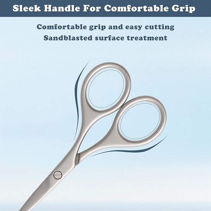 Nose Hair Scissors Safety Round Tip - Stainless Steel Facial Trimmer for Men & Women, Small Grooming Shears for Eyebrow Beard Mustache Ear - with Leather Travel Pouch (Silver)