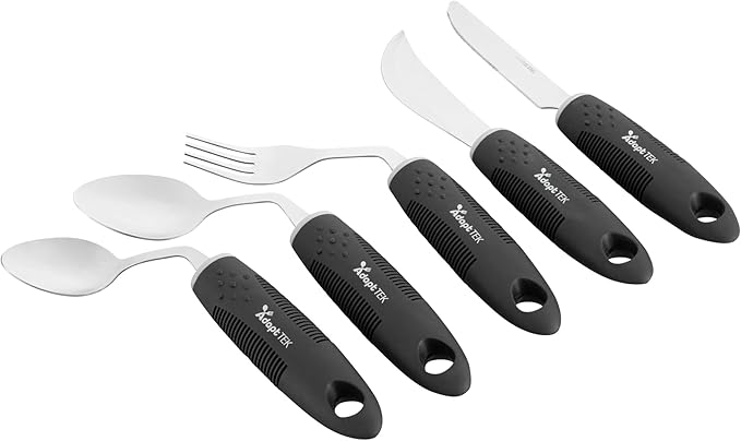 Restaurantware Adaptive Utensils - 1 count Stainless Steel, 9.843 x 5.118 x 1.575 Inches, Ergonomic Eating Aids, Non-Slip Utensil Set for Arthritis, Secure Grip Design, Black