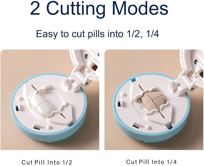 Safety Hidden Blade Pill Cutter and Storage for Splitting Small and Large Tablet Into Half or Quarter (2 in 1)