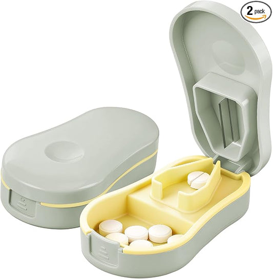 Pill Cutter Splitter for Small and Tiny Pills - Premium Silicone Precision Pill Splitter - Designed for Swallowing Difficulties & Pets. Nonslip Pad. Wrap-Around Blade Guard. Back Storage (Cyan)