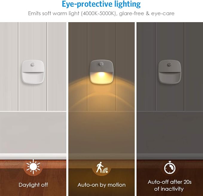 AMIR Upgraded Motion Sensor Stair Light Indoor (Warm White - Pack of 6) | Battery Operated, Cordless Stick-On LED Night Light for Closet, Hallway, Bathroom, Kitchen, Cabinet, Energy Efficient