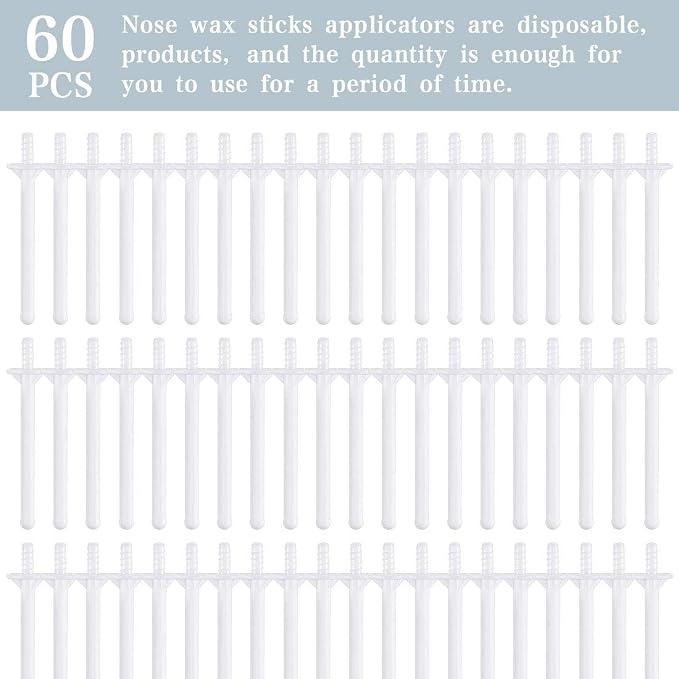 60 Pieces Plastic Wax Applicator Wands with Disposable Spatulas for Nose Hair Removal and Nostril Cleaning