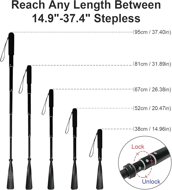TriPro Shoe Horn Long Handle -15"-37" Telescopic Metal Shoe Horn Adjustable Length, Aluminum Alloy, Portable Long Handled Shoe Horn, Shoe Horn Long Handle For Seniors Men Women Kids