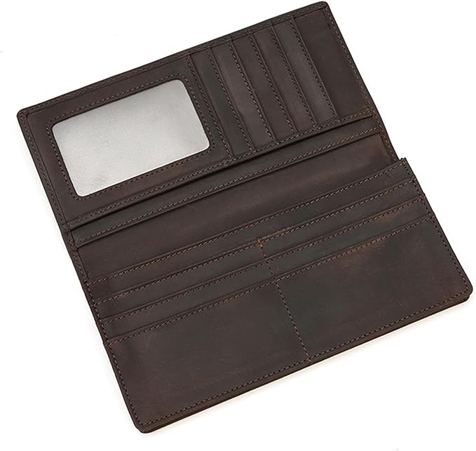 Genuine Leather Long Wallet for Men, Large Capacity Purse Clutch Bag Handbag Checkbook Cash Credit Cards Phone Holder | Large Capacity