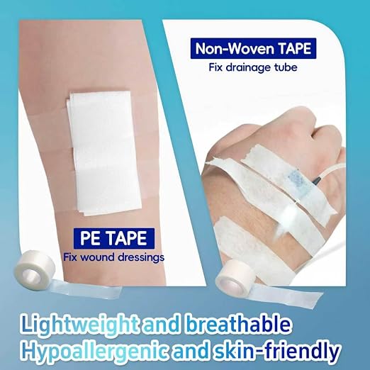 Medical Tape Variety Pack 3 Rolls PE,Non-Woven,Cotton Tape | Hypoallergenic latex-free tape; breathable waterproof; for sensitive skin, first aid & sports wrapping ﻿
