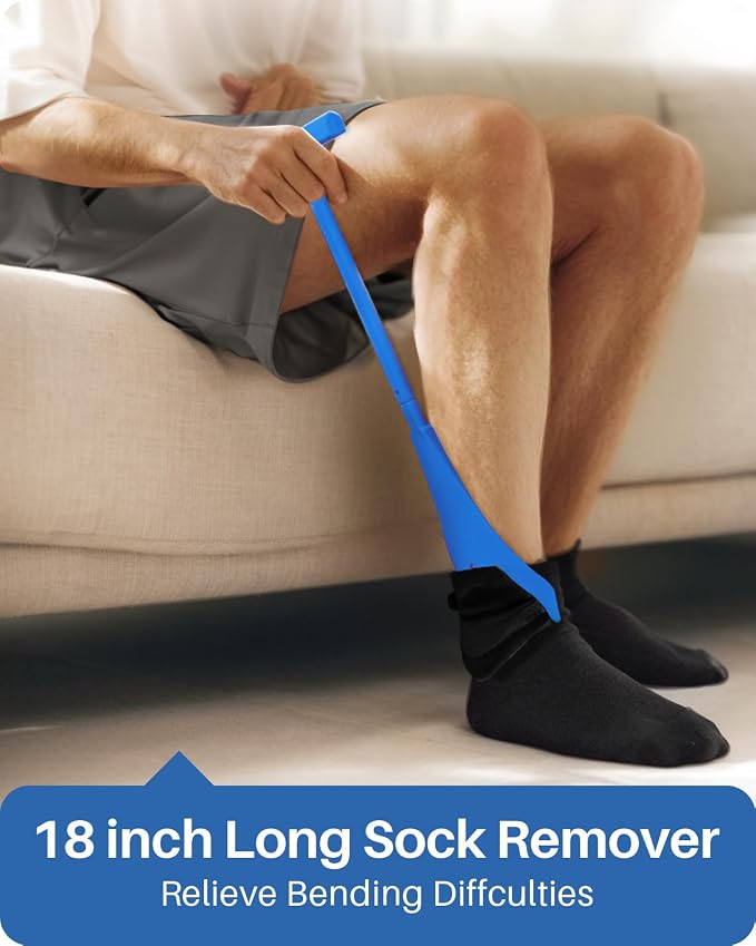 Jellas Sock Aid for Putting On Socks Kit,4.6 Inch Sock Helper for Seniors | Flexible Long Rope Design, Easy Put On Take Off Socks, Comfort Independence Helper, Blue