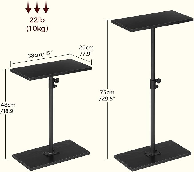 MAHANCRIS Narrow Side Table, Height Adjustable Sofa Table, Tall Couch Table | Small End Table for Small Spaces, Sturdy Wooded Nightstand, Easy Assembly, Multi-Functional, Living Room, Bedroom, Black