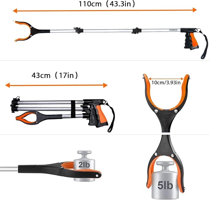 43" Foldable Grabber Reacher Tool,2pcs Reacher Grabber Pickup Tool,Gripper Reacher Grabber Tool with Rotating Jaw+Magnets,Grabber Reacher Tool Heavy Duty,