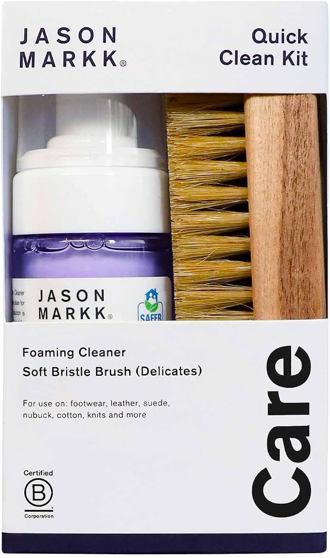 Jason Markk Quick Clean Kit, Shoe Cleaner, 2-Piece Set, Ready-To-Use Foam & Delicates Brush, Sneaker Care, Ideal for Footwear, Safe for Leather, Suede, Nubuck, Cotton, Knits, 4oz
