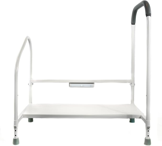step2bed XL - Bedside Step Stool Bed Climbing Aid for Elderly & Handicapped – LED Light Guided Rails – Adjustable Height, Portable Fall Prevention Aid – Stainless Steel – 800 lb Capacity