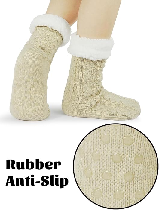 Slipper Socks for Women with Gripper - Winter Non Slip Thick Fuzzy Socks - Warm Cozy Christmas Gift