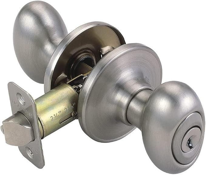 Design House 750505 Egg Keyed Entry Door Knob Satin Nickel | Surface, Traditional, Brass, Hardware, 750505