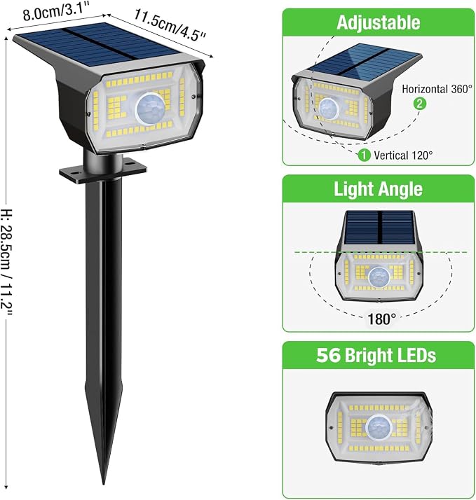 nipify 1 Pack Solar Lights Outdoor, Motion Sensor Spot Landscape Light | 3 Modes/56 LED, Warm White, Waterproof, Solar Powered, Landscaping, Lighting for Outside Pathway Yard Garden Walkway