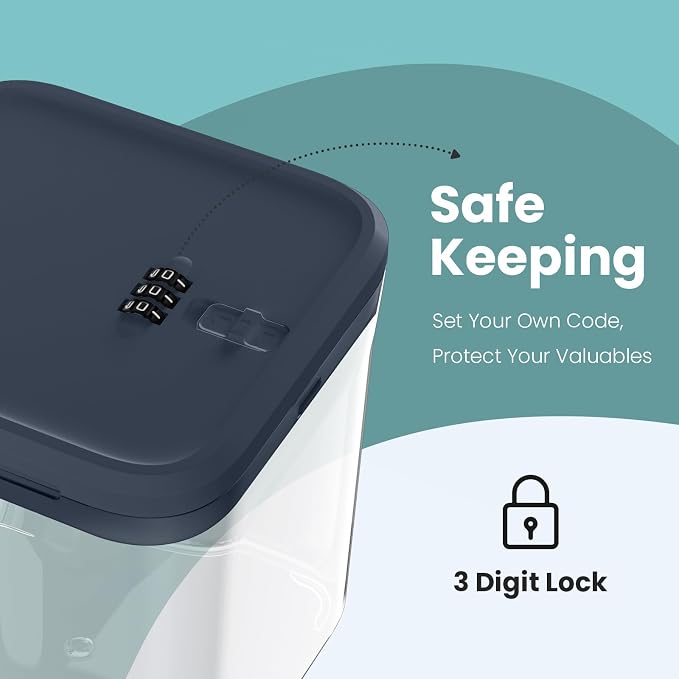 Medicine Lock Box for Safe Medication, Clear Lockable Storage Box for Snacks Food, Phone Lock Boxes with Combination Code for Home/Dorms/Office Storage Lockers (Grey)