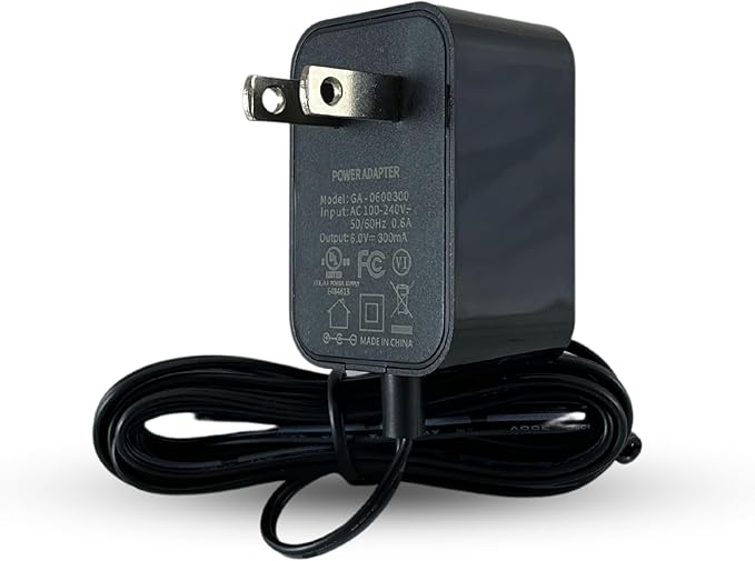 AC/DC 6 Volt Power Adapter for Secure SUA-120, SMA-120, WAM-1R Bed & Chair Alarm Monitors for Elderly Fall & Wandering Prevention (Optional Accessory)