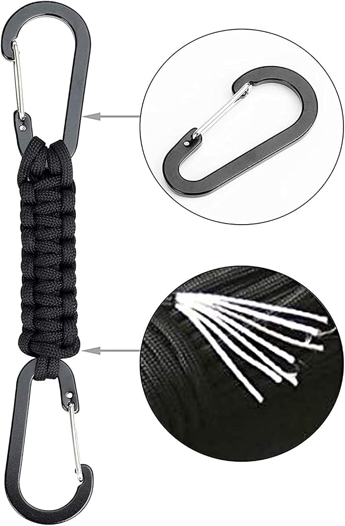 BRAVESHINE Paracord Keychain Carabiner Clip | D Ring Hanger Lanyard Hook | 7.3inch Long | for Stroller, Water Bottle, Key, Backpacks, Men, Women, Luggage, Car Seat Headrest, Fence, Bag Charms