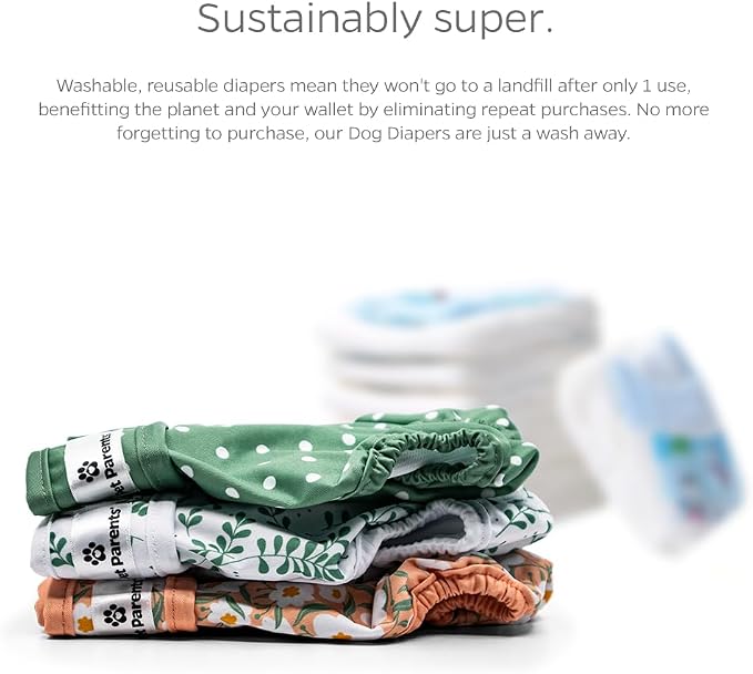 Pet Parents® Washable Dog Diapers (3pack) + Extendrs® of Durable Doggie Diapers, Premium Dog Diapers Female (X-Small, Daisy)