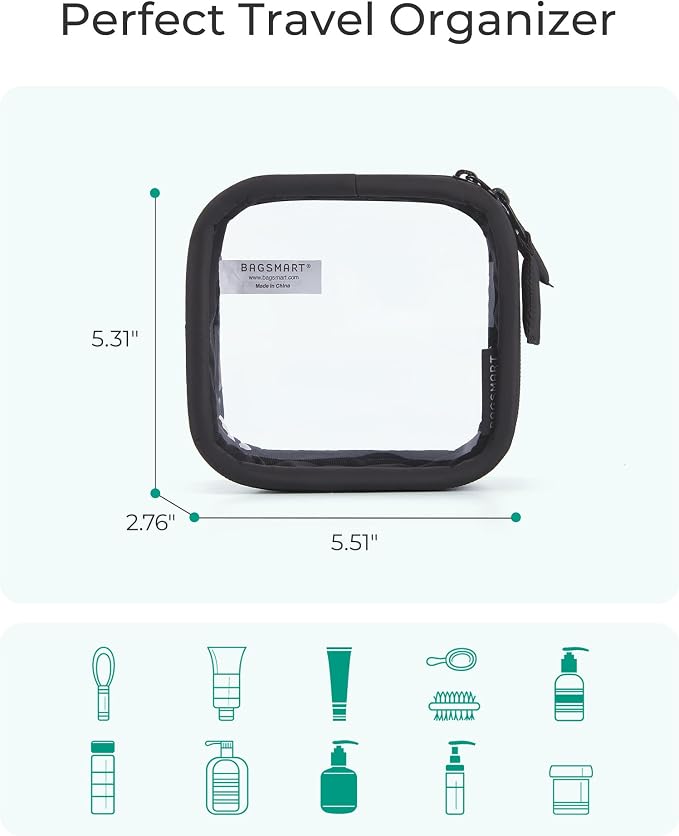 BAGSMART Mini Clear Makeup Bag for Women Portable Travel Toiletry Bag, Cute Small Water-Resistant Cosmetic Bag TSA Approved Clear Makeup Case Pouch with Zipper for Car Essentials(Blush Pink)