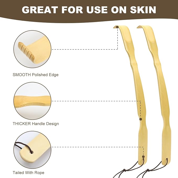YIMICOO 3 Pack Wooden Back Scratcher, 17 Inch Curved Long Handle Bamboo Back Scratchers Ideal Gifts for Adults Men Women, with Beautiful Gift Packaging