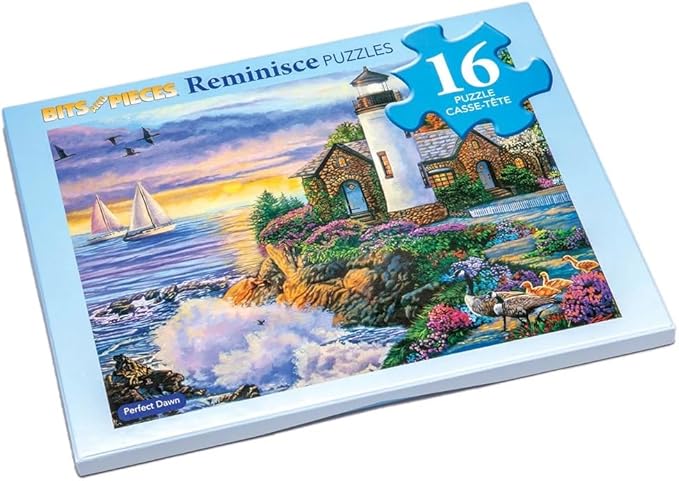 Bits and Pieces Value Set of 3 Large Piece Puzzles for Seniors, 10 in. x 13 in. Lighthouse, Birds, Milk Cart - 16 pc Extra Large Pieces Puzzles for Dementia Seniors, Alzheimer Puzzle Memory Aids