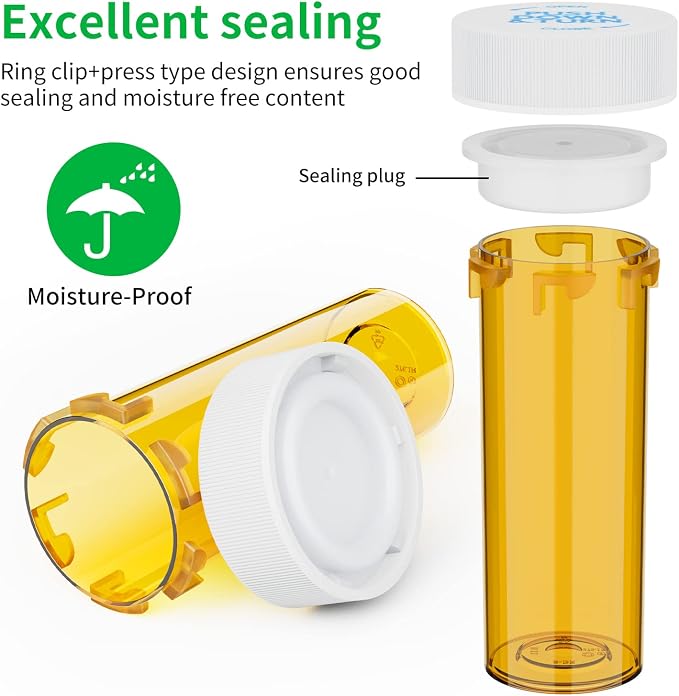 Urekt Empty Plastic Medicine Pill Bottles with Child Resistant Caps (12 Pack), 8 Dram Small Prescription Vial Medicine Containers Travel Pill Bottles Clear Pill Case Organizers