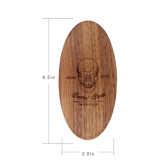 Walnut Wood Boar Bristle Beard Brush for Men | Soft & Smoothing Boar Bristles, Skull Print, Small Pocket Travel Size